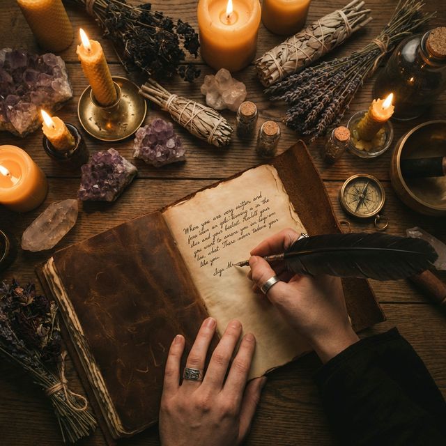 Estudo ritualístico com velas e livro